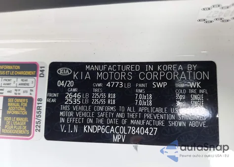 2020 Kia Sportage S из США, поврежденный, VIN KNDP6CAC0L7840427